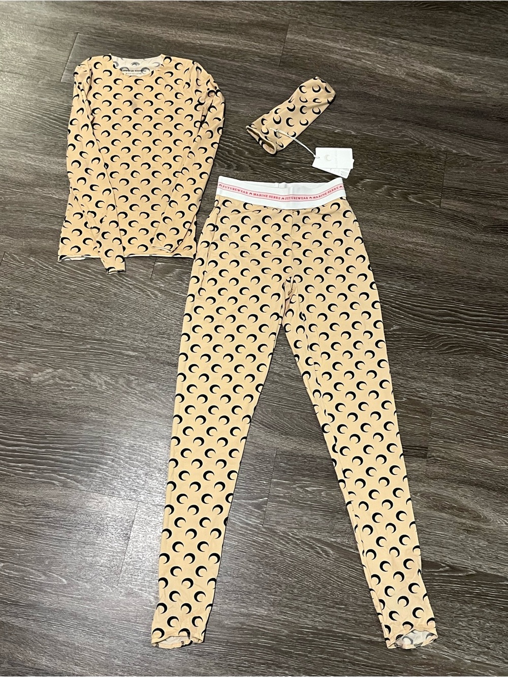 Marine Serre Beige Crescent-Print Leggings and Long-Sleeve Top Set